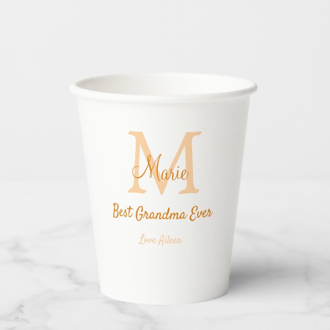 simple minimal best Grandma ever orange monogram Paper Cups (Front)