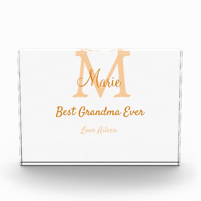 simple minimal best Grandma ever orange monogram Photo Block (Front)