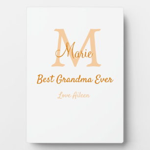 simple minimal best Grandma ever orange monogram Plaque