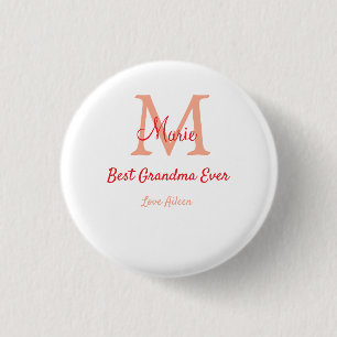 simple minimal best Grandma ever red monogram text 3 Cm Round Badge