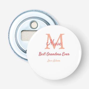 simple minimal best Grandma ever red monogram text Bottle Opener