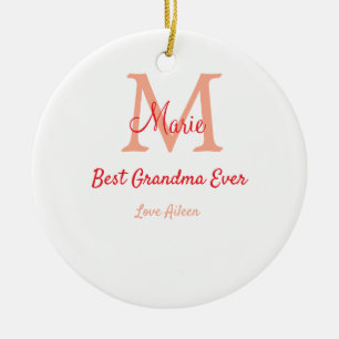 simple minimal best Grandma ever red monogram text Ceramic Tree Decoration