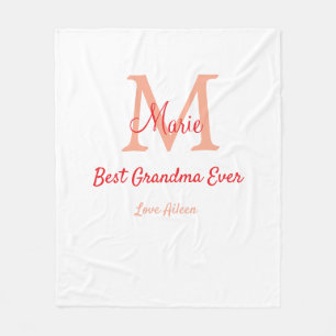 simple minimal best Grandma ever red monogram text Fleece Blanket