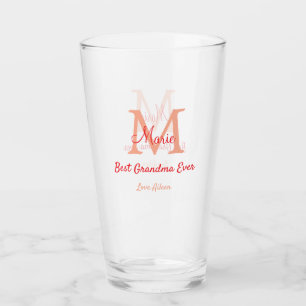 simple minimal best Grandma ever red monogram text Glass