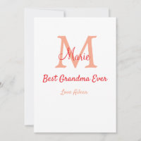 simple minimal best Grandma ever red monogram text