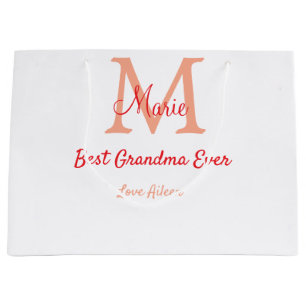 simple minimal best Grandma ever red monogram text Large Gift Bag
