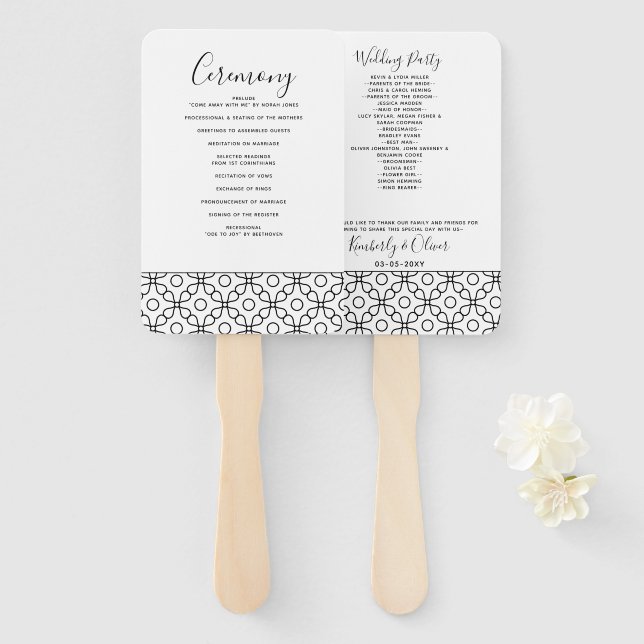 Simple Minimal Black and White Calligraphy Wedding Hand Fan (Front and Back)