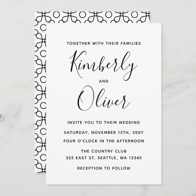 Simple Minimal Black and White Calligraphy Wedding Invitation (Front/Back)