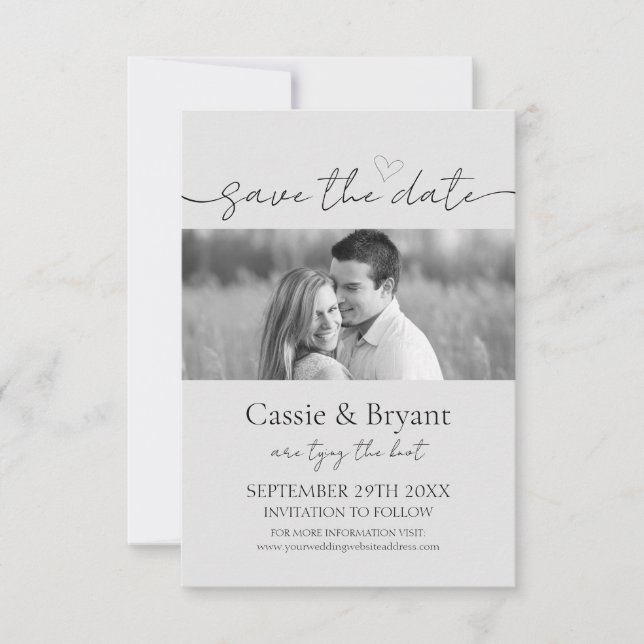 Simple Minimal Black and White Photo Save the Date (Front)