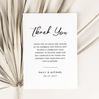 Simple Minimal Black and White Script Wedding Thank You Card