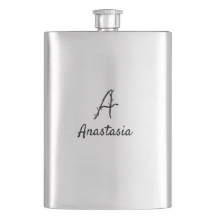 Simple minimal black monogram letter a add name th hip flask
