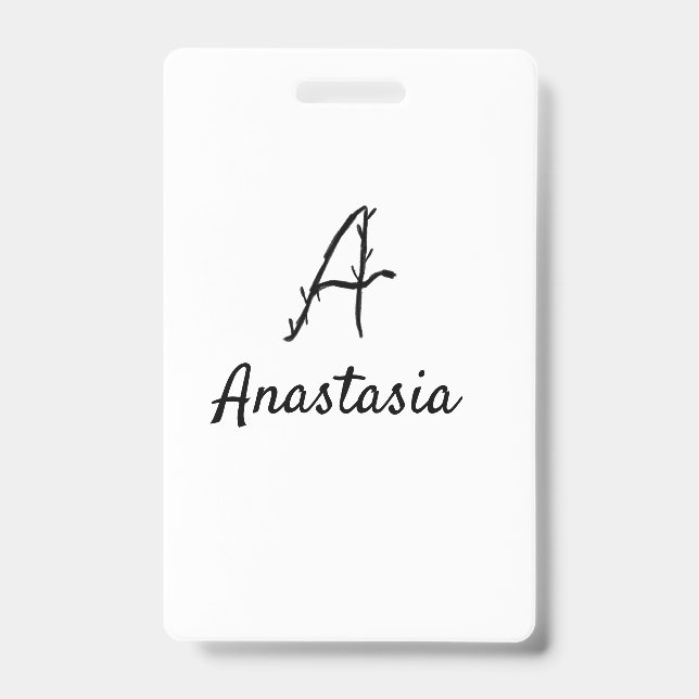 Simple minimal black monogram letter a add name th ID badge (Front)