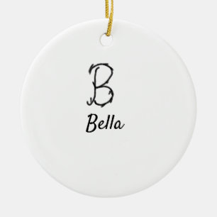Simple minimal black monogram letter B add name T Ceramic Tree Decoration