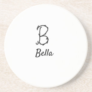 Simple minimal black monogram letter B add name  T Coaster