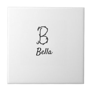 Simple minimal black monogram letter B add name T Tile