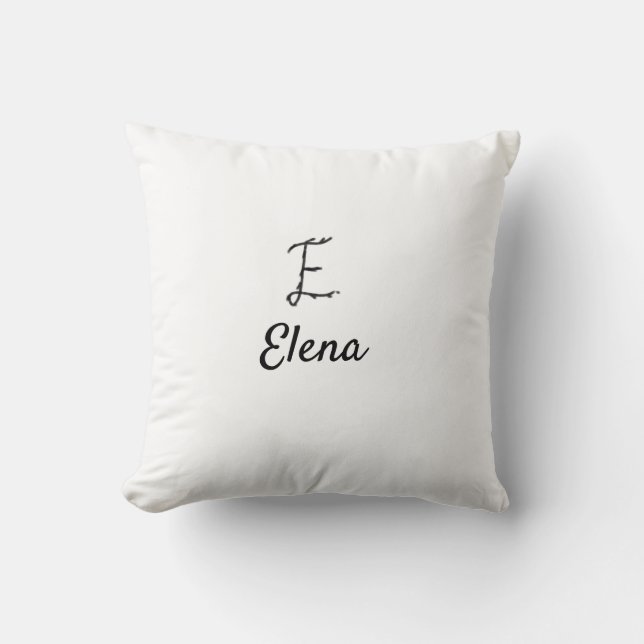Simple minimal black monogram letter E add name   Cushion (Front)