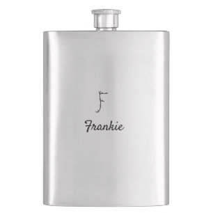 Simple minimal black monogram letter F add name Hip Flask