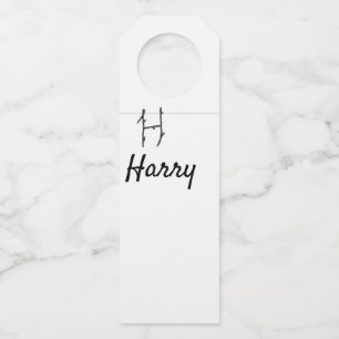 Simple minimal black monogram letter H add name Bottle Tag