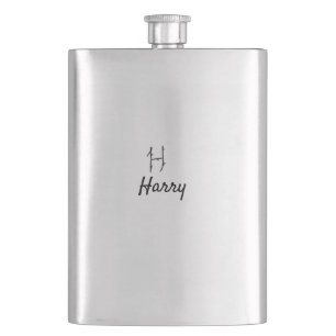 Simple minimal black monogram letter H add name Hip Flask