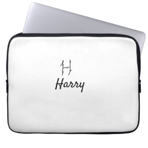 Simple minimal black monogram letter H add name Laptop Sleeve