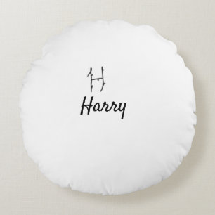 Simple minimal black monogram letter H add name Round Cushion