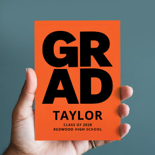 Simple Minimal Black Orange Graduation Thank You Postcard