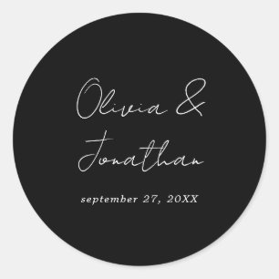 Simple Minimal Black Tie Script Wedding Classic Round Sticker