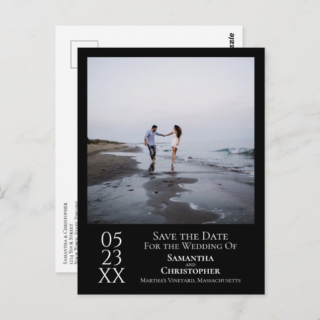 Simple Minimal Black Wedding Save the Date Photo Postcard (Front/Back)