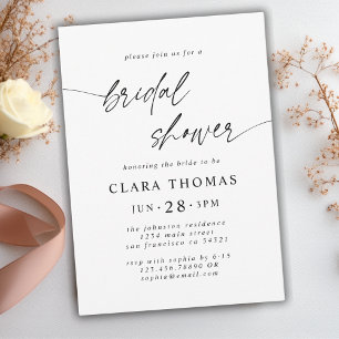 Simple Minimal Black White Bridal Shower Script  Invitation