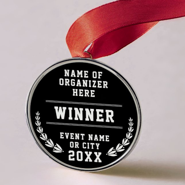 Simple Minimal Black White Sport Company Medal Metal Tree Decoration (Creator Uploaded)