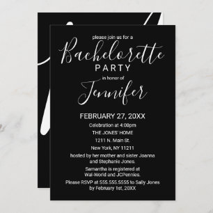 Simple Minimal Black White Typography Bachelorette Invitation