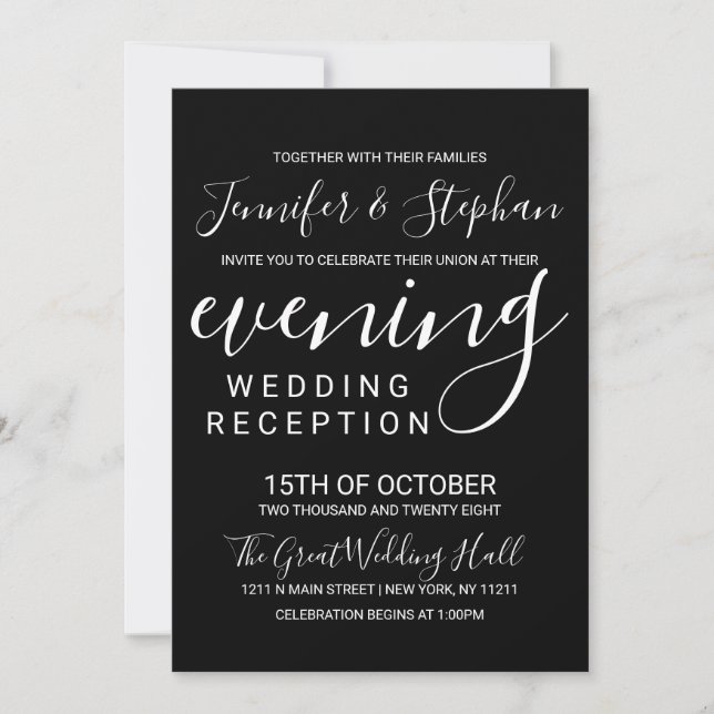 Simple Minimal Black White Typography Reception Invitation (Front)