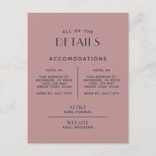 Simple Minimal Blush Navy Wedding Detail Enclosure Card