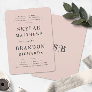 Simple Minimal Blush Pink Semi Formal Wedding Invitation