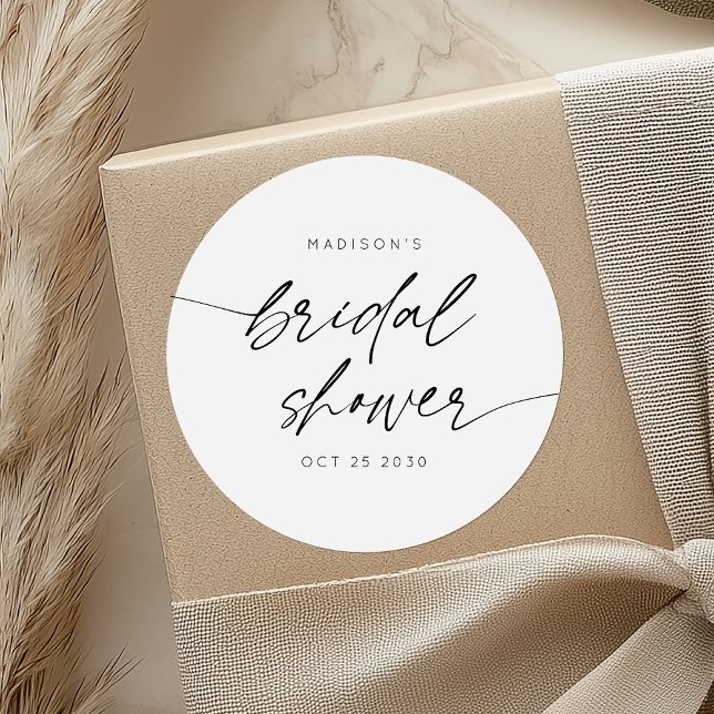 Simple Minimal Bridal Shower Script | Black White Classic Round Sticker (Creator Uploaded)