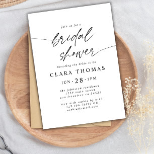 Simple Minimal Bridal Shower Script Black White Invitation