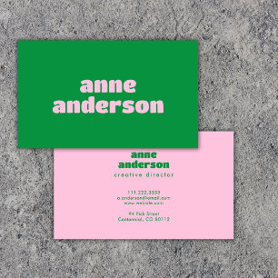 Simple Minimal Bright Green Blush Pink Business Card