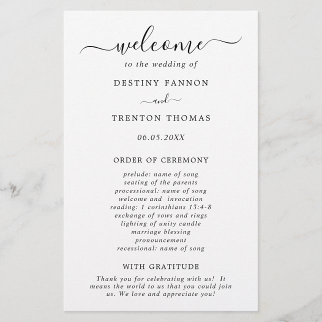 Simple Minimal Budget Wedding Program Flyer (Front)