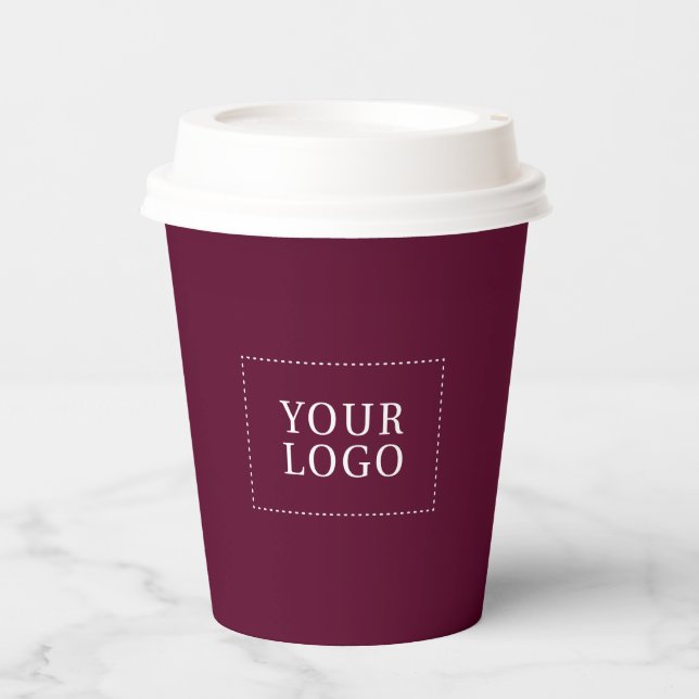 Simple Minimal Burgundy Red Business Logo Custom Paper Cups (Front)