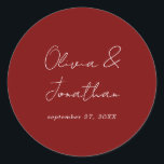 Simple Minimal Burgundy Red Script Wedding Classic Round Sticker<br><div class="desc">Simple Minimal Burgundy Red Script Wedding Classic Round Sticker</div>