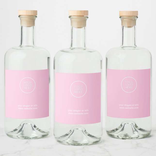 Simple Minimal Business Company Logo Pink  Liquor Bottle Label (Bottles)