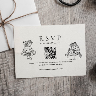 Simple Minimal Cake Wedding Qr Code Wedding RSVP Card