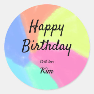 simple minimal calligraphy happy birthday custom a classic round sticker