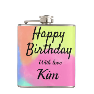 simple minimal calligraphy happy birthday custom a hip flask