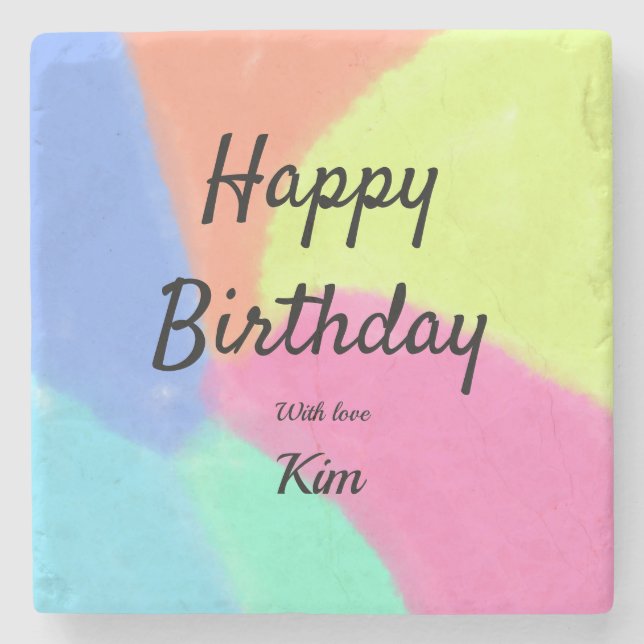 simple minimal calligraphy happy birthday custom a stone coaster (Front)