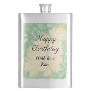 simple minimal calligraphy happy birthday custom hip flask