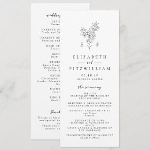 Simple Minimal Cherry Blossom Monogram Wedding Programme