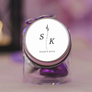 Simple Minimal Chic Elegance Leaf Monogram Wedding Classic Round Sticker