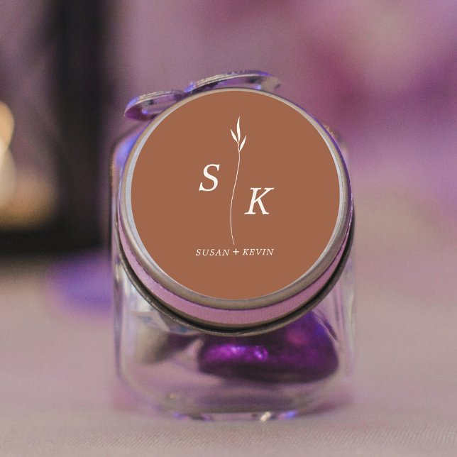 Simple Minimal Chic Elegance Leaf Monogram Wedding Classic Round Sticker (Creator Uploaded)