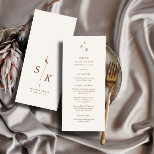 Simple Minimal Chic Elegance Leaf Monogram Wedding Menu